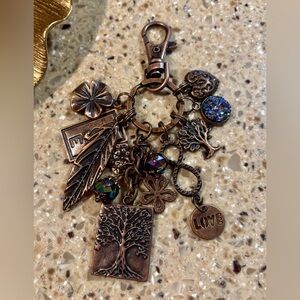 Vintage Bronze Tree Charm Keychain with Love and A little Sparkle